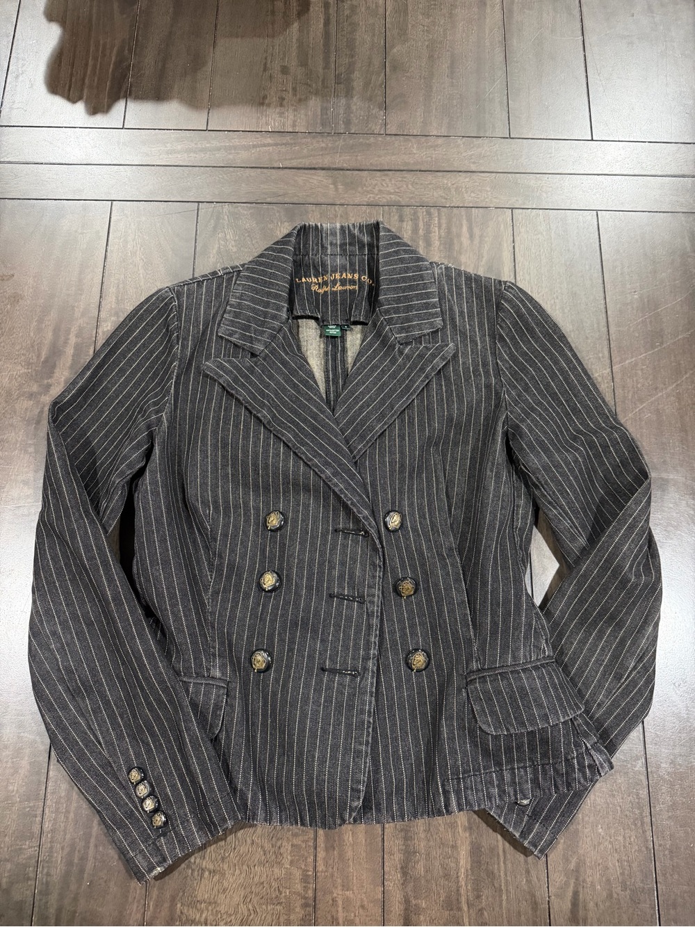 Lauren Ralph Lauren Charcoal Pinstripe Double-Breasted Blazer